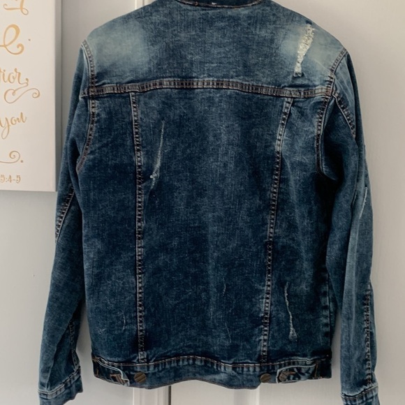 FWRD denim jean jacket size Small Sherpa‎ collar distressed buttons fly stretchy - Picture 13 of 16